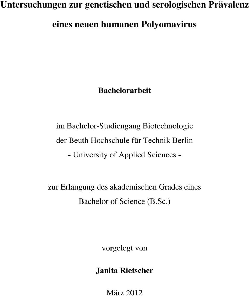 Hochschule für Technik Berlin - University of Applied Sciences - zur Erlangung des