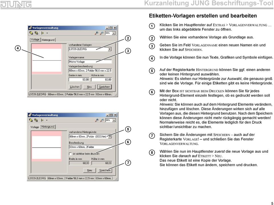 In die Vorlage können Sie nun Texte, Grafiken und Symbole einfügen. Auf der Registerkarte HINTERGRUND können Sie ggf. einen anderen oder keinen Hintergrund auswählen.