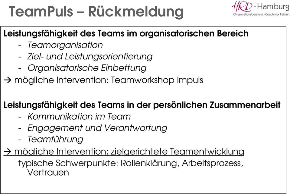 des Teams in der persönlichen Zusammenarbeit - Kommunikation im Team - Engagement und Verantwortung - Teamführung