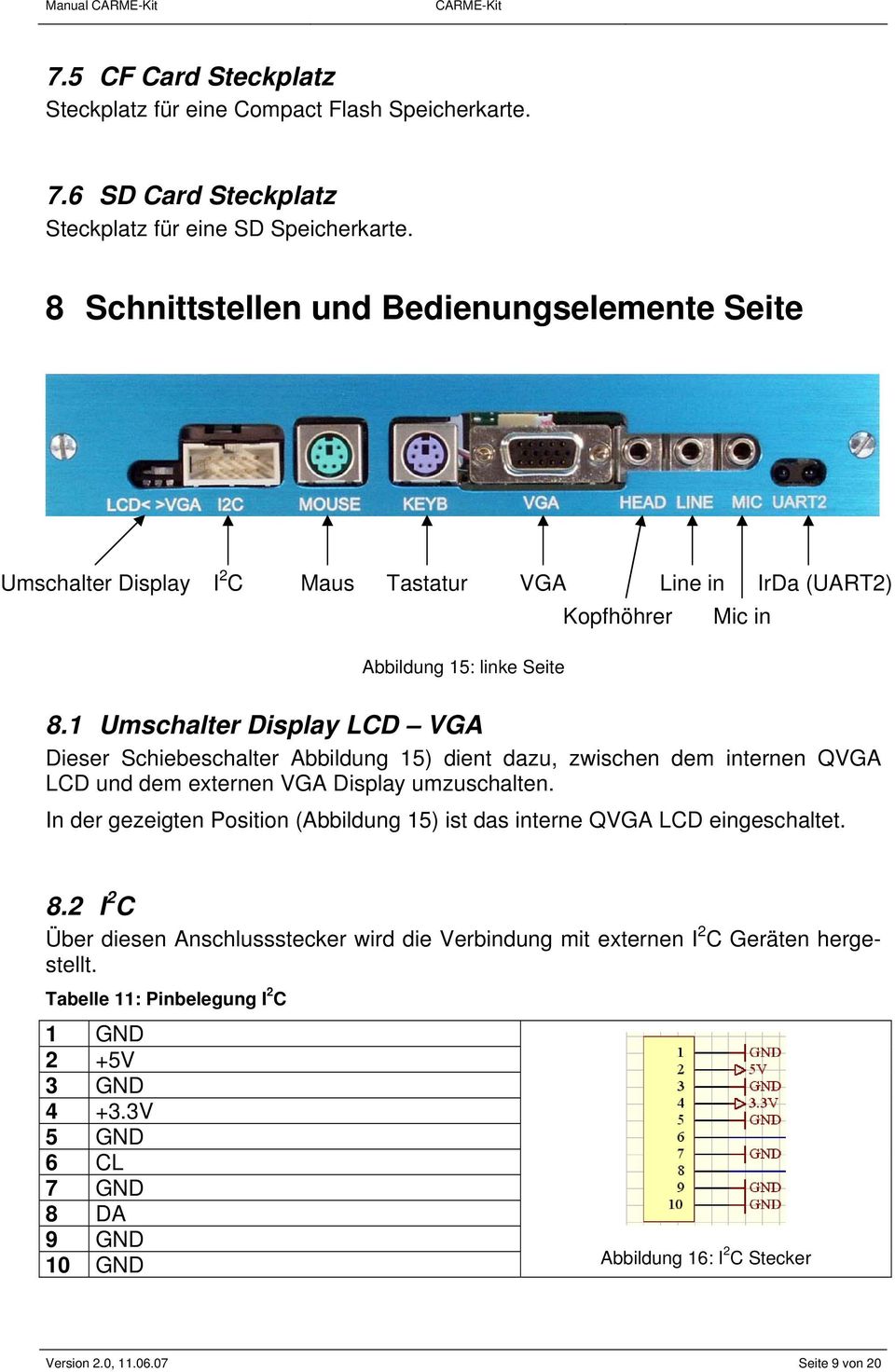 1 Umschalter Display LCD VGA Dieser Schiebeschalter Abbildung 15) dient dazu, zwischen dem internen QVGA LCD und dem externen VGA Display umzuschalten.