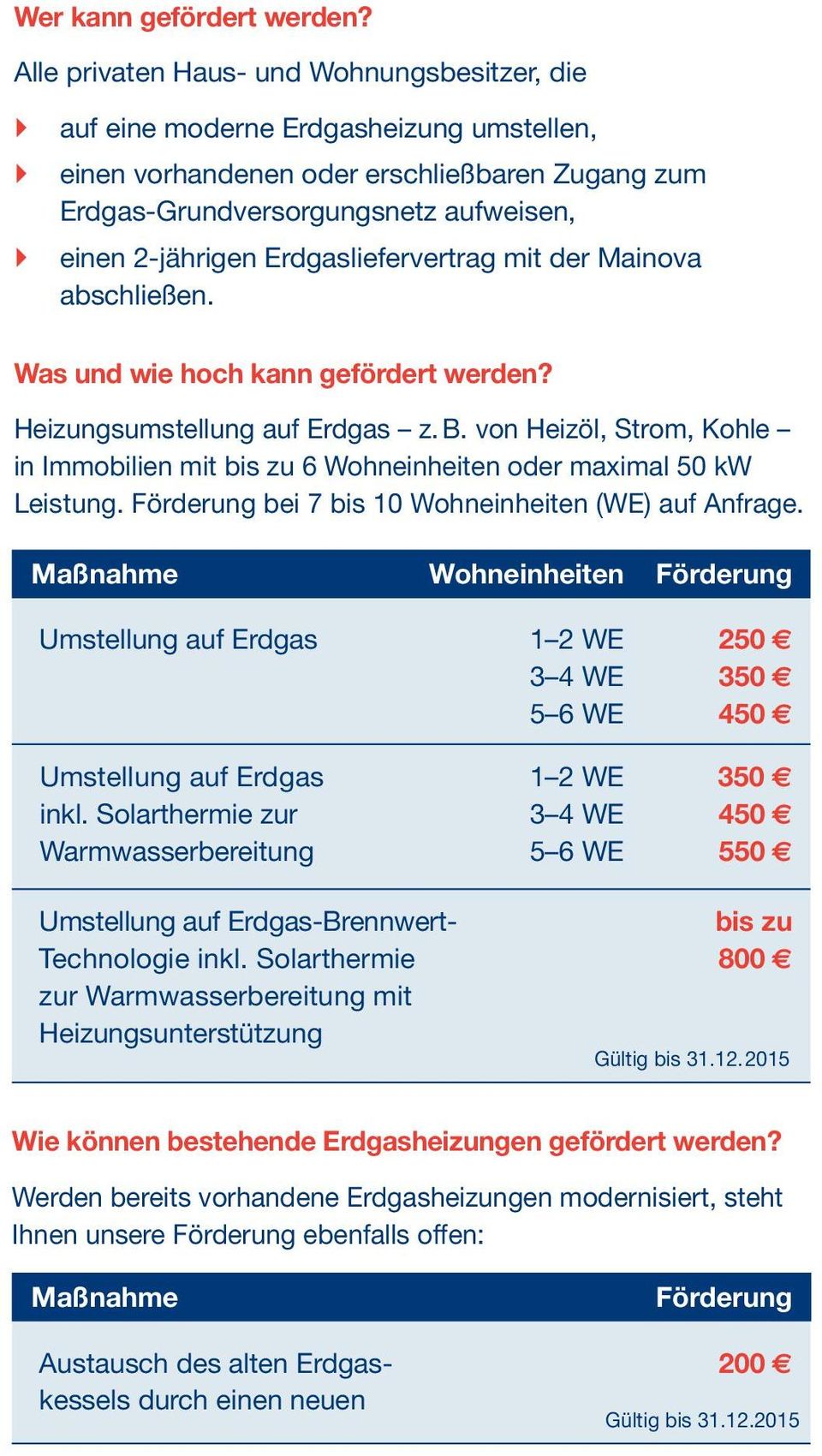 Erdgasliefervertrag mit der Mainova abschließen. Was und wie hoch kann gefördert werden? Heizungsumstellung auf Erdgas z. B.