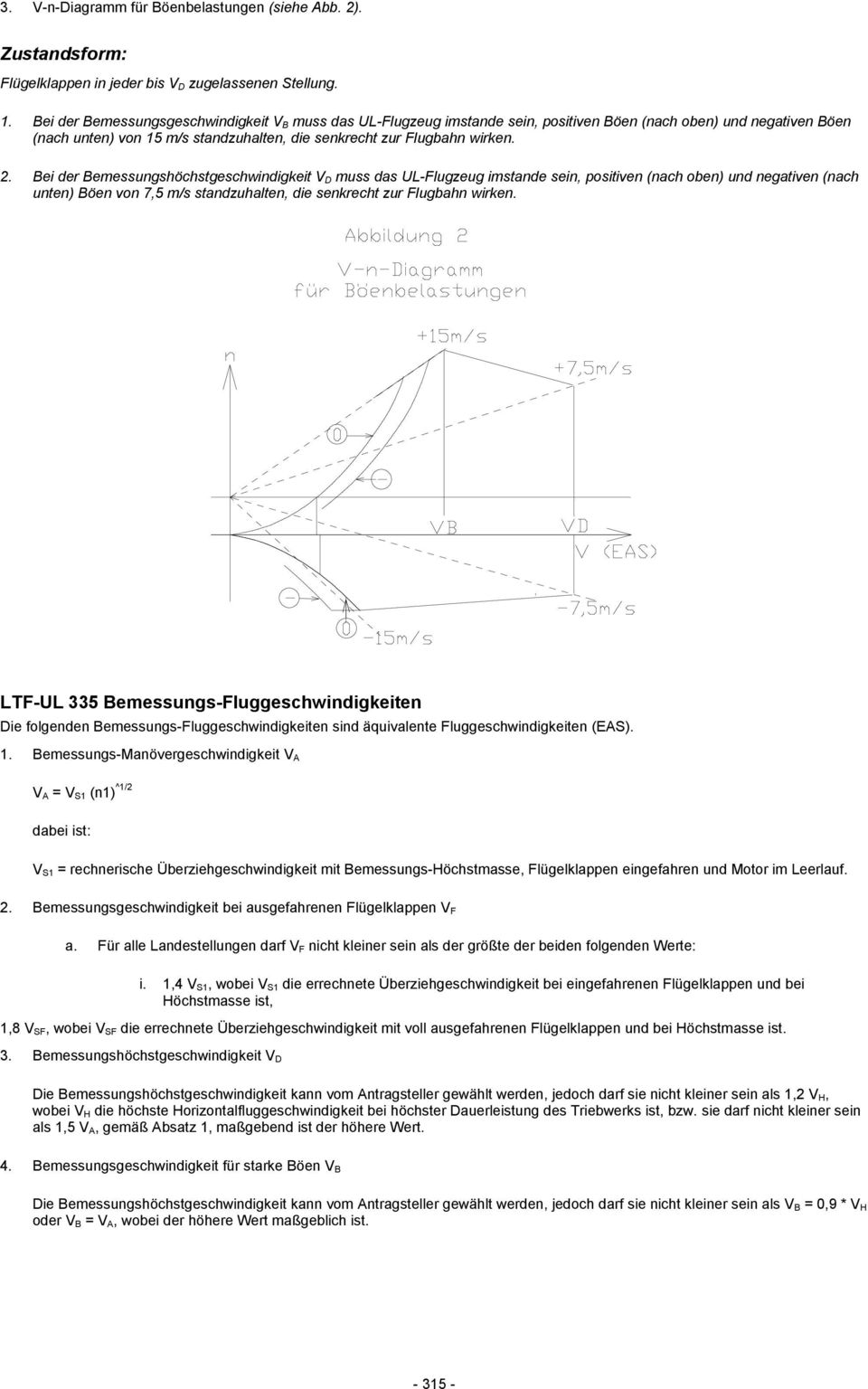 Bei der Bemessungshöchstgeschwindigkeit V D muss das UL-Flugzeug imstande sein, positiven (nach oben) und negativen (nach unten) Böen von 7,5 m/s standzuhalten, die senkrecht zur Flugbahn wirken.