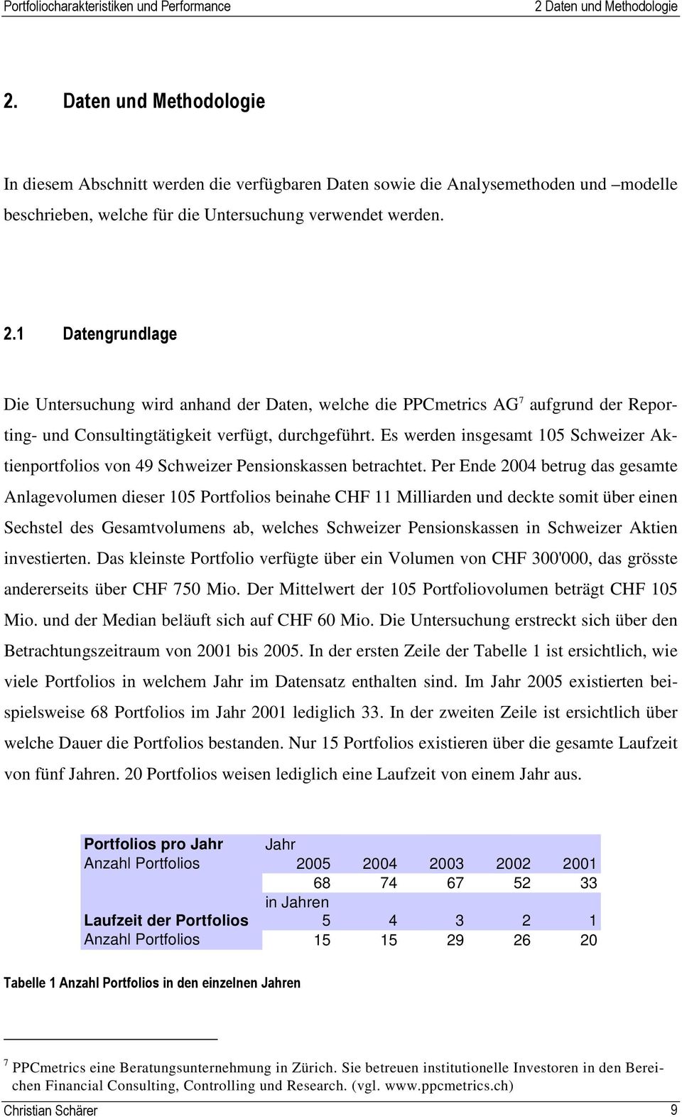 Per Ende 2004 betrug das gesamte Anlagevolumen dieser 105 Portfolios beinahe CHF 11 Milliarden und deckte somit über einen Sechstel des Gesamtvolumens ab, welches Schweizer Pensionskassen in