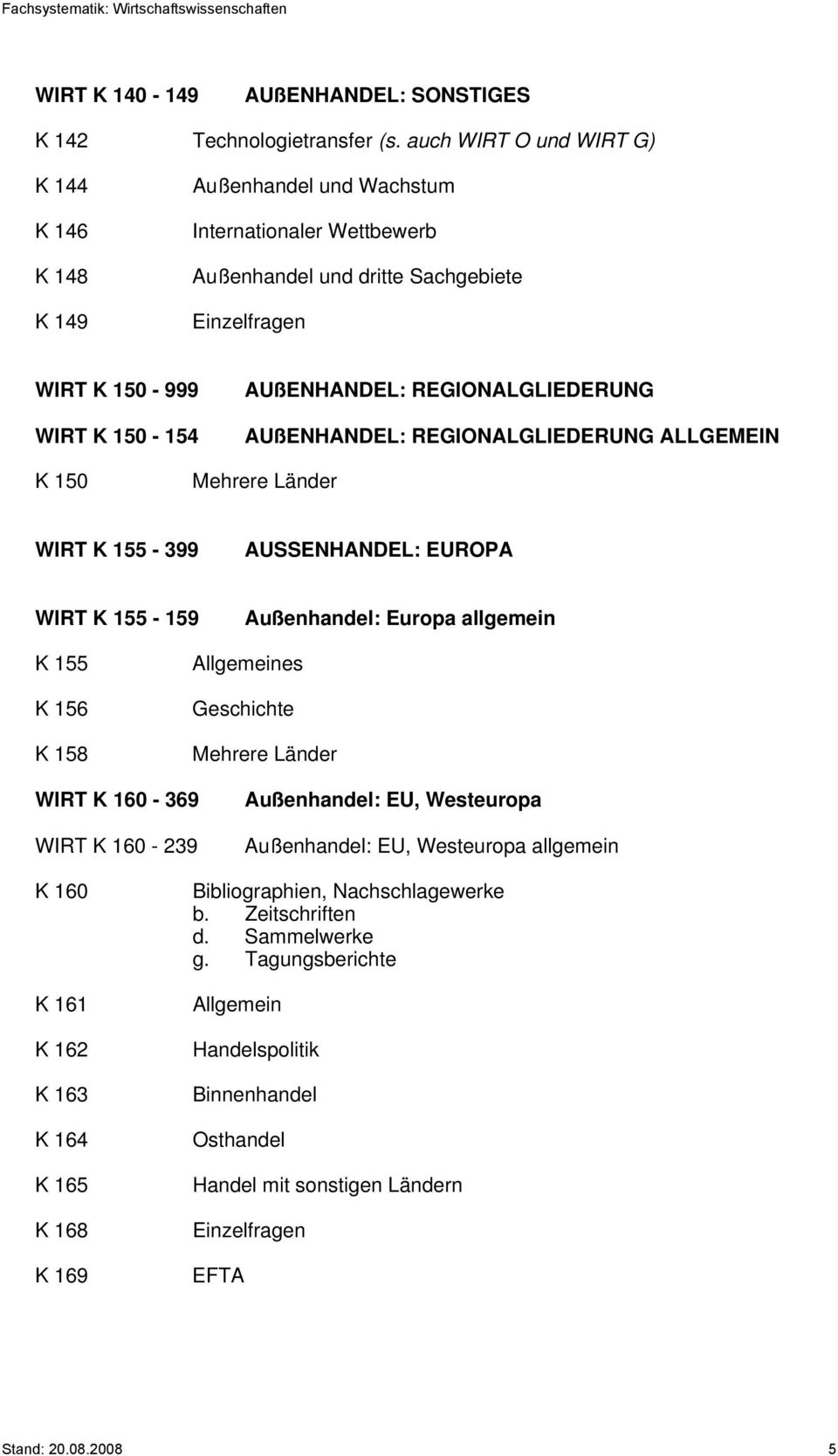 AUßENHANDEL: REGIONALGLIEDERUNG AUßENHANDEL: REGIONALGLIEDERUNG ALLGEMEIN K 150 WIRT K 155-399 AUSSENHANDEL: EUROPA WIRT K 155-159 Außenhandel: Europa allgemein K