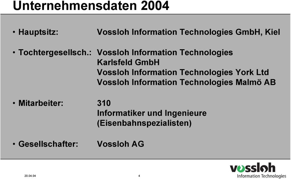 : Vossloh Information Technologies Karlsfeld GmbH Vossloh Information Technologies