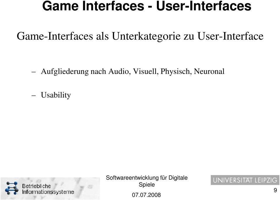User-Interface Aufgliederung nach