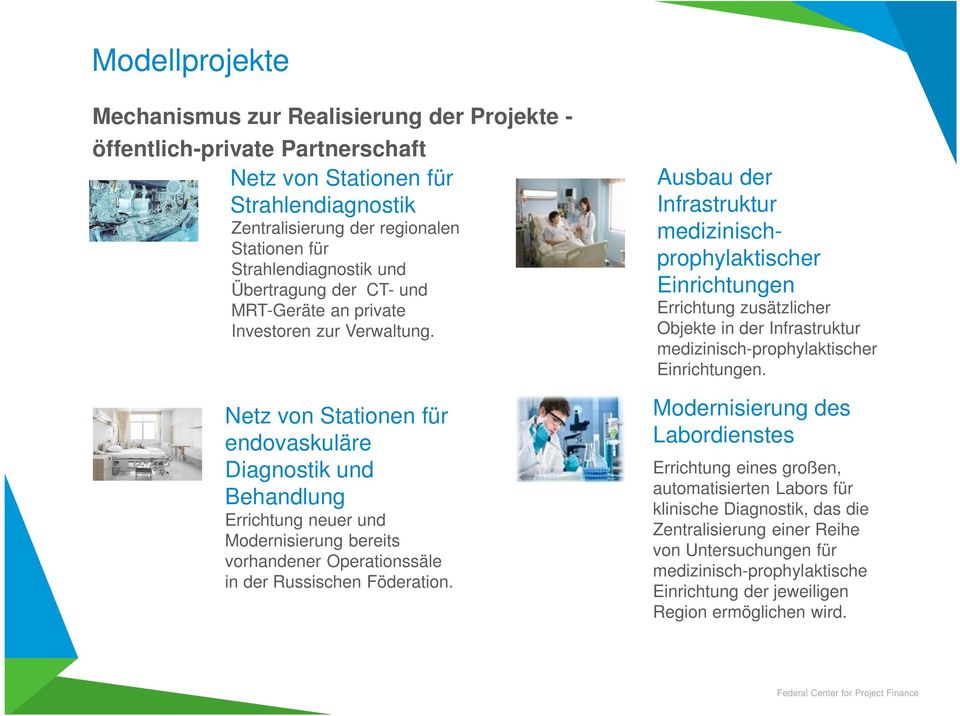 Netz von Stationen für endovaskuläre Diagnostik und Behandlung Errichtung neuer und Modernisierung bereits vorhandener Operationssäle in der Russischen Föderation.