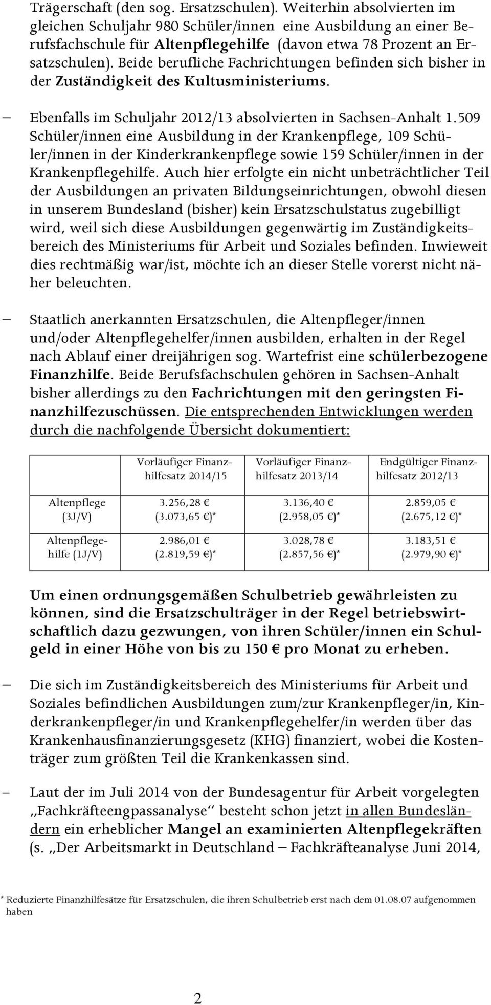 Beide berufliche Fachrichtungen befinden sich bisher in der Zuständigkeit des Kultusministeriums. Ebenfalls im Schuljahr 2012/13 absolvierten in Sachsen-Anhalt 1.