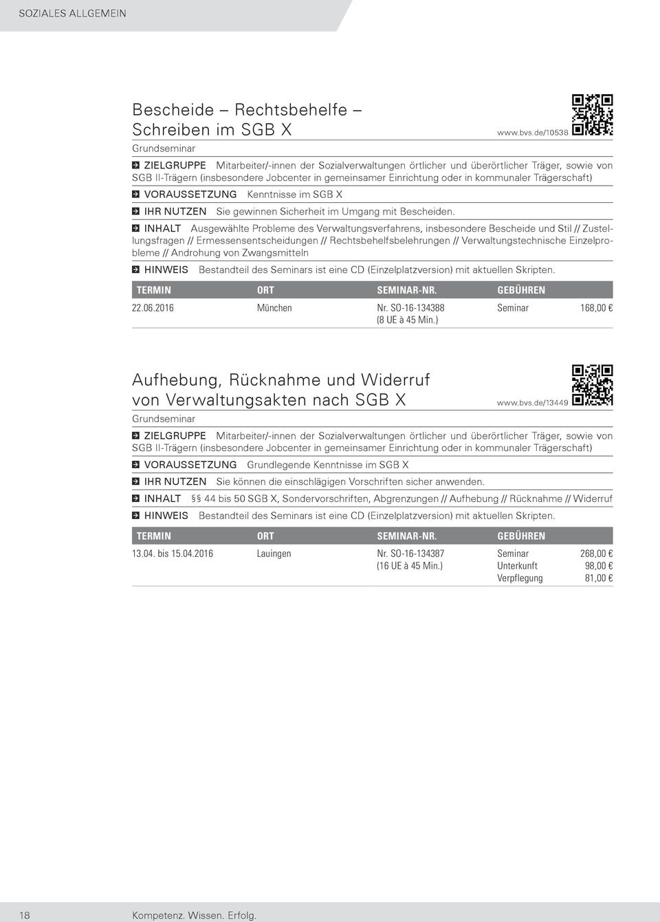 kommunaler Trägerschaft) 1 VORAUSSETZUNG Kenntnisse im SGB X 1 IHR NUTZEN Sie gewinnen Sicherheit im Umgang mit Bescheiden.