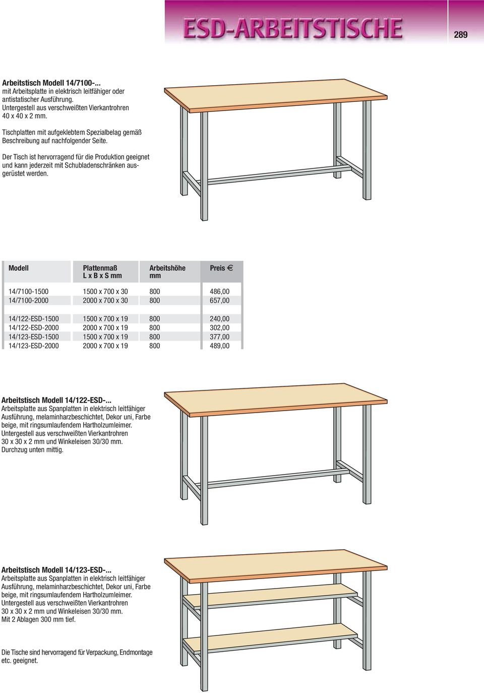 Der Tisch ist hervorragend für die Produktion geeignet und kann jederzeit mit Schubladenschränken ausgerüstet werden.