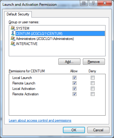 - In Launch and Activation Permissions, click Edit Defaults and add Network Service to it and give it Local launch and