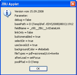 5 Version des ZBU-Applets Die Verlinkungsfunktionen werden mit einem Java-Applet realisiert.