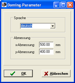 3 Das PARAMETER-Menü Das PARAMETER-Menü enthält nur einen Eintrag. Es öffnet sich ein Formular zur Einstellung der Doming-Parameter.