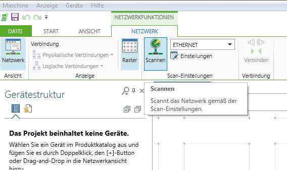 Anwendungshinweis A100701 Ermitteln der IP-Adresse des Controllers 15 Abbildung 10 - Aktivieren des Netzwerkscans von e!