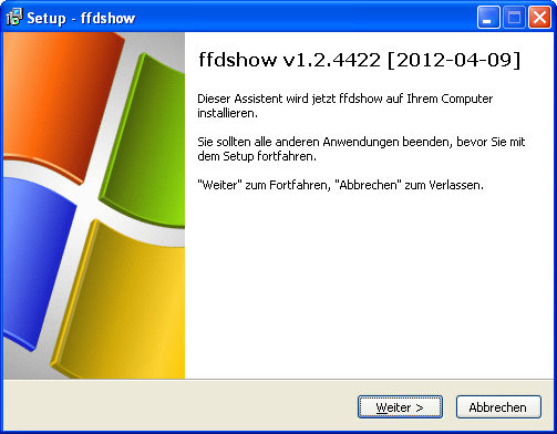 Treiberinstallation Die Installation wird unmittelbar danach gestartet: Nach der Treiberinstallation werden Sie automatisch zur Installation des FFDShow-Filters aufgefordert 4.