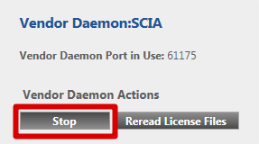 3. Gehen Sie auf "Vendor daemon configuration" und klicken Sie Administer 4. Erst stoppen Sie den Server bitte, bevor Sie Einstellungen vornehmen. 5.