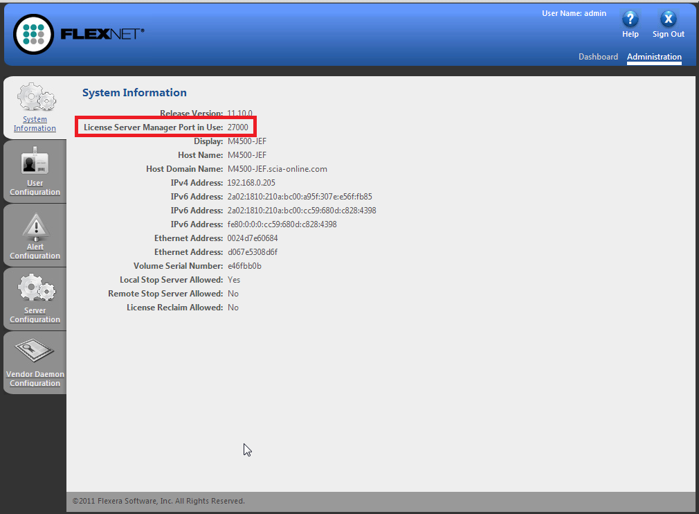 FlexNET License administrator Administration System Information 2) Der Port fragt nach Dingen auf dem Server. Dieser Port aus Schritt 1, plus 1. -> 27001 3) Fügen sie den Prozeß lmadmin.