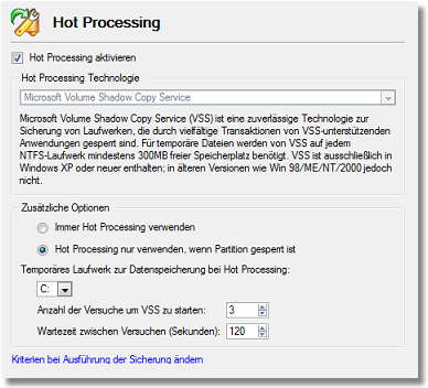 Hot Processing 44 In diesem Abschnitt können Sie die Einstellungen für den HotProcessing Modus festlegen: Hot Processing aktivieren.