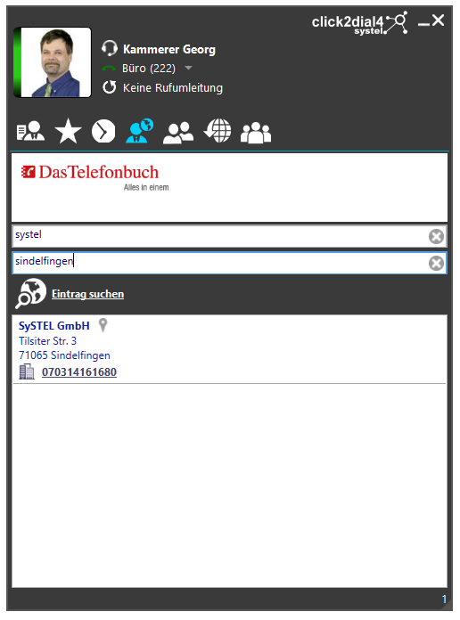 Einfach direkt in DasTelefonbuch suchen: DasTelefonbuch des TVG Verlags integriert in click2dial4 Immer