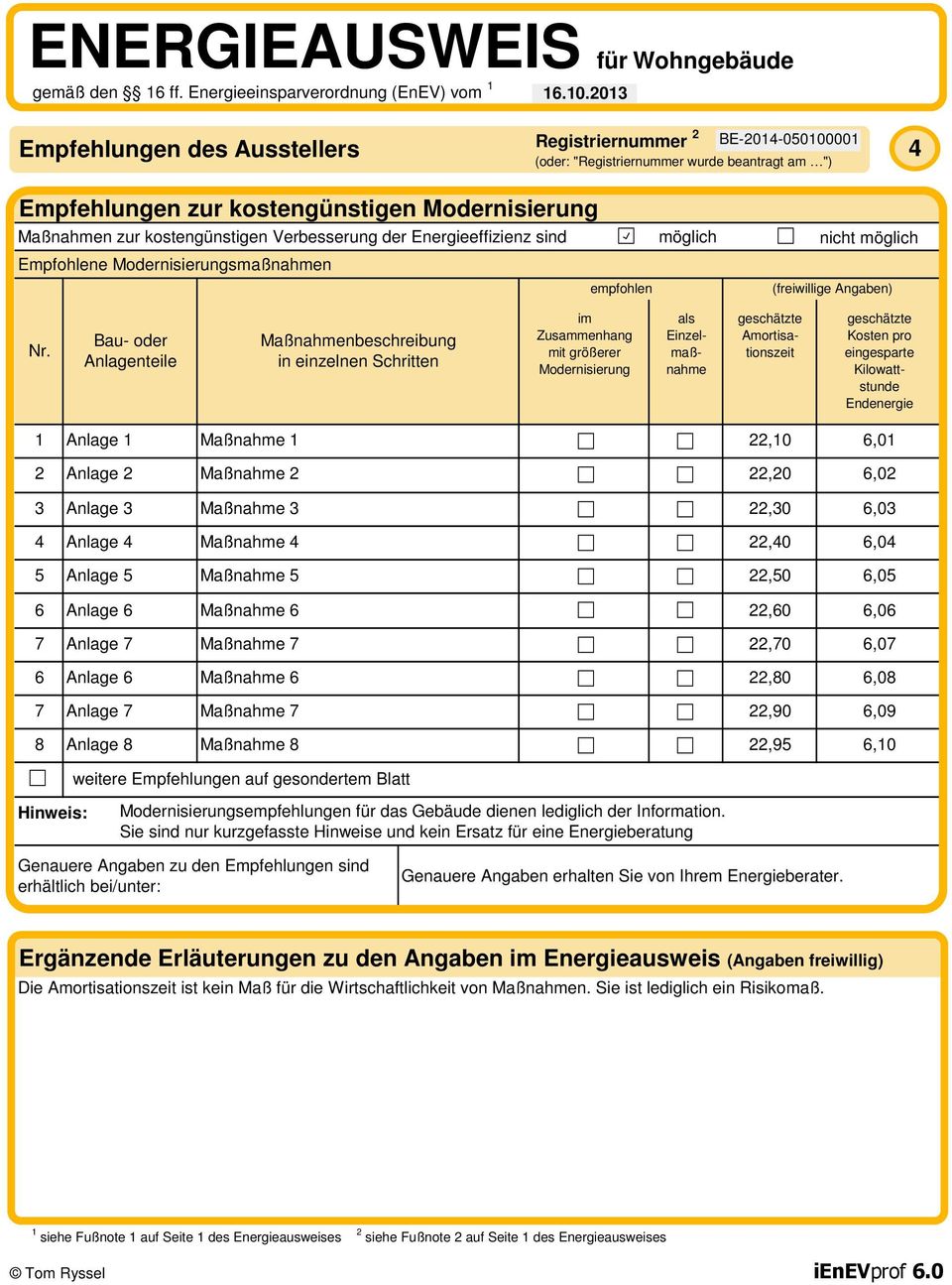 Modernisierungsmaßnahmen empfohlen (freiwillige Angaben) Nr.