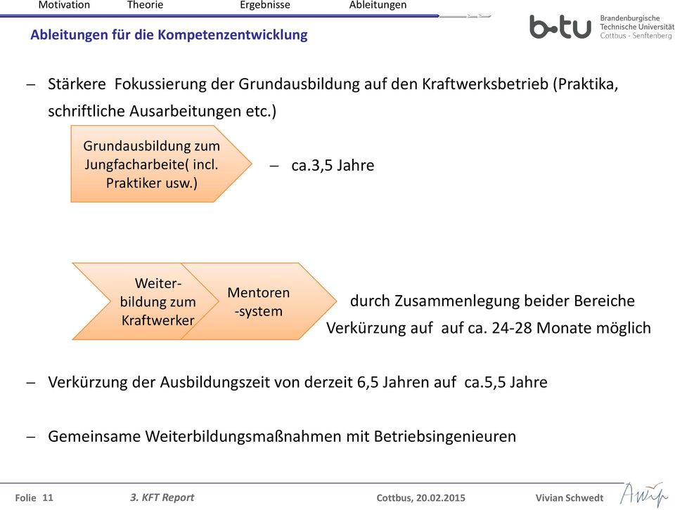 3,5 Jahre Weiterbildung zum Kraftwerker Mentoren -system durch Zusammenlegung beider Bereiche Verkürzung auf auf ca.