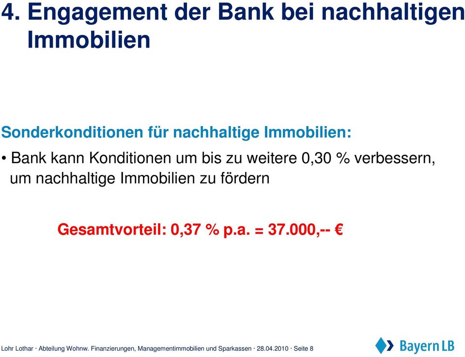 um nachhaltige Immobilien zu fördern Gesamtvorteil: 0,37 % p.a. = 37.