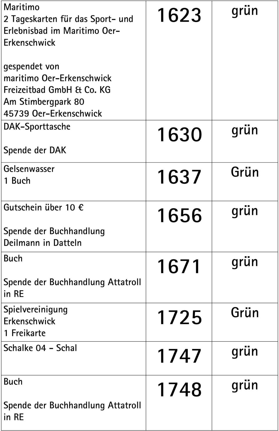 KG Am Stimbergpark 80 45739 Oer- DAK-Sporttasche Spende der DAK 1630 Gelsenwasser 1637 Grün 1