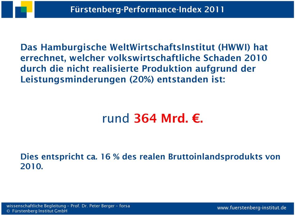 realisierte Produktion aufgrund der Leistungsminderungen (20%) entstanden ist: rund 364 Mrd.