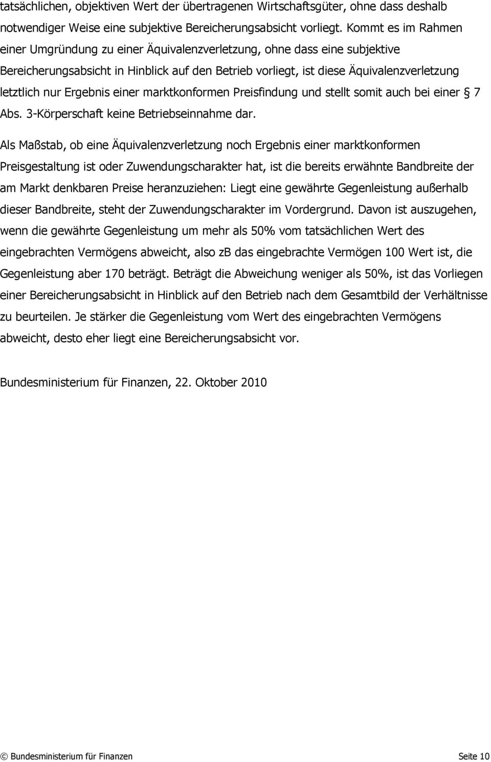 Ergebnis einer marktkonformen Preisfindung und stellt somit auch bei einer 7 Abs. 3-Körperschaft keine Betriebseinnahme dar.