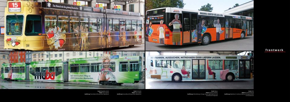 Postauto umfoliert Ausführung Vollverklebung in Orange, Figuren digital gedruckt und anschliessend