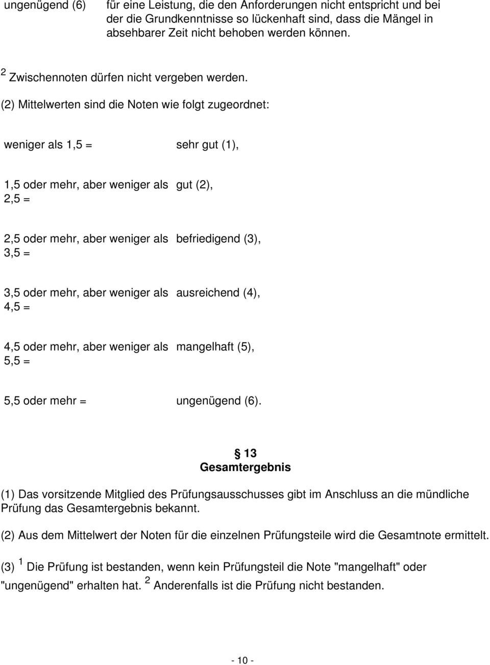 (2) Mittelwerten sind die Noten wie folgt zugeordnet: weniger als 1,5 = sehr gut (1), 1,5 oder mehr, aber weniger als 2,5 = gut (2), 2,5 oder mehr, aber weniger als 3,5 = befriedigend (3), 3,5 oder