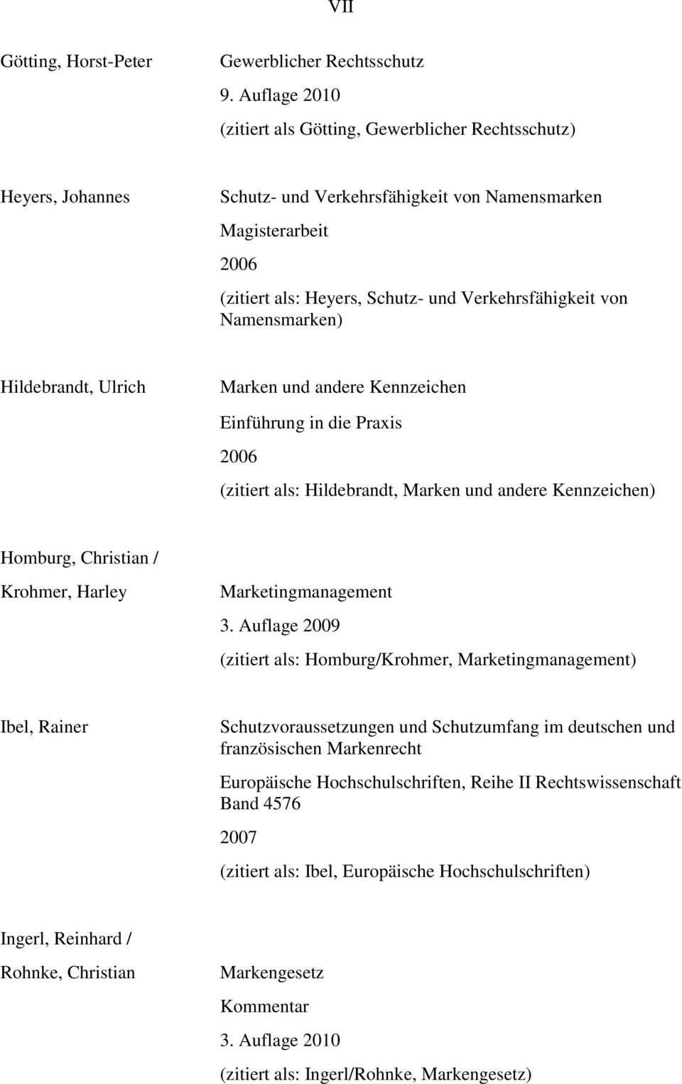 von Namensmarken) Hildebrandt, Ulrich Marken und andere Kennzeichen Einführung in die Praxis 2006 (zitiert als: Hildebrandt, Marken und andere Kennzeichen) Homburg, Christian / Krohmer, Harley