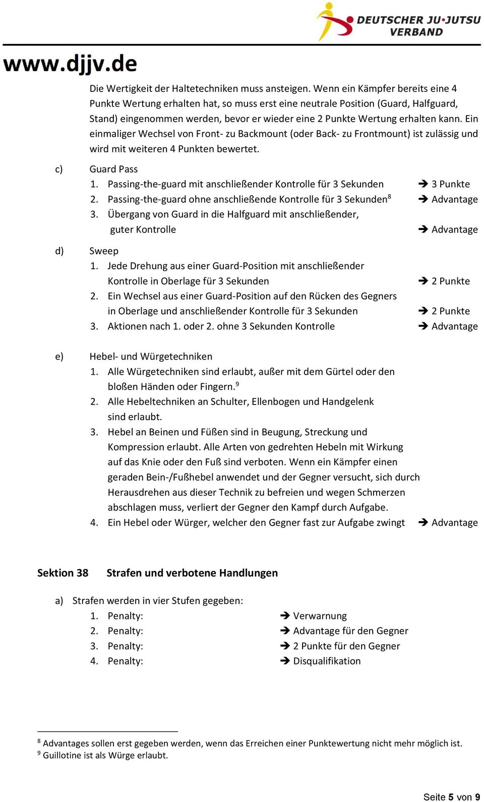 Ein einmaliger Wechsel von Front- zu Backmount (oder Back- zu Frontmount) ist zulässig und wird mit weiteren 4 Punkten bewertet. c) Guard Pass 1.