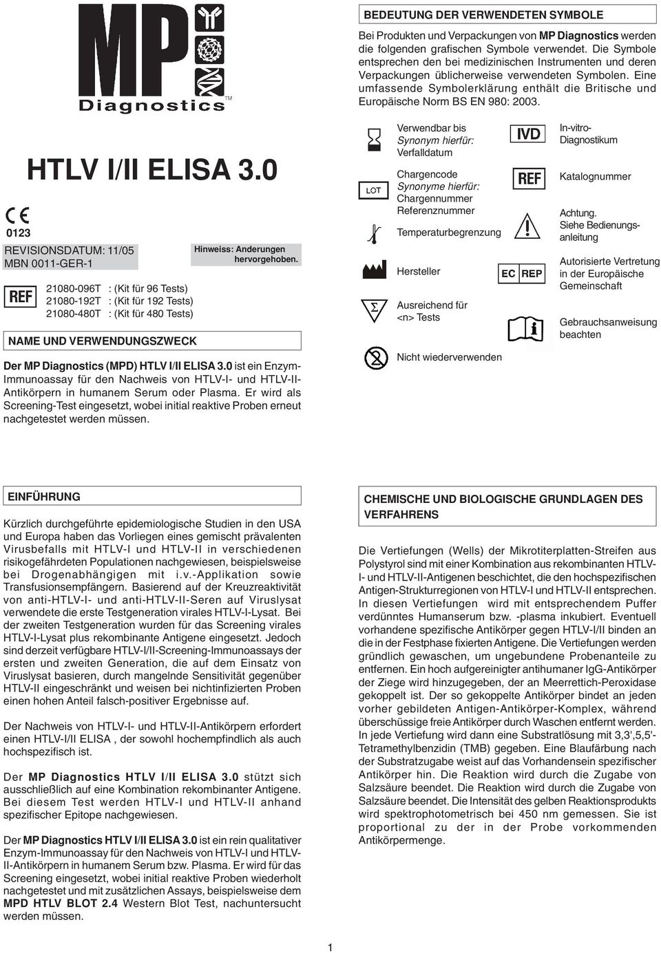 Eine umfassende Symbolerklärung enthält die Britische und Europäische Norm BS EN 980: 2003. HTLV I/II ELISA 3.
