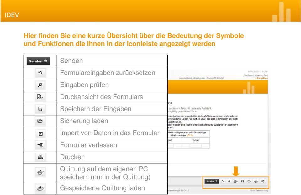 des Formulars Speichern der Eingaben Sicherung laden Import von Daten in das Formular Formular