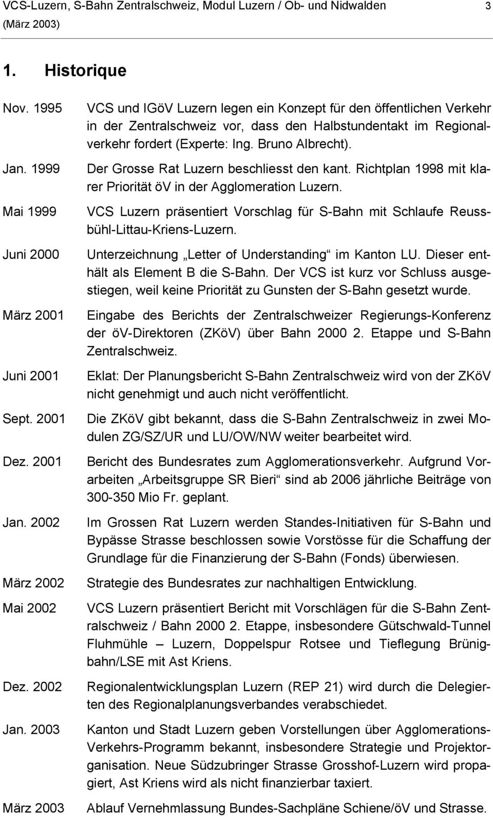 Bruno Albrecht). Der Grosse Rat Luzern beschliesst den kant. Richtplan 1998 mit klarer Priorität öv in der Agglomeration Luzern.