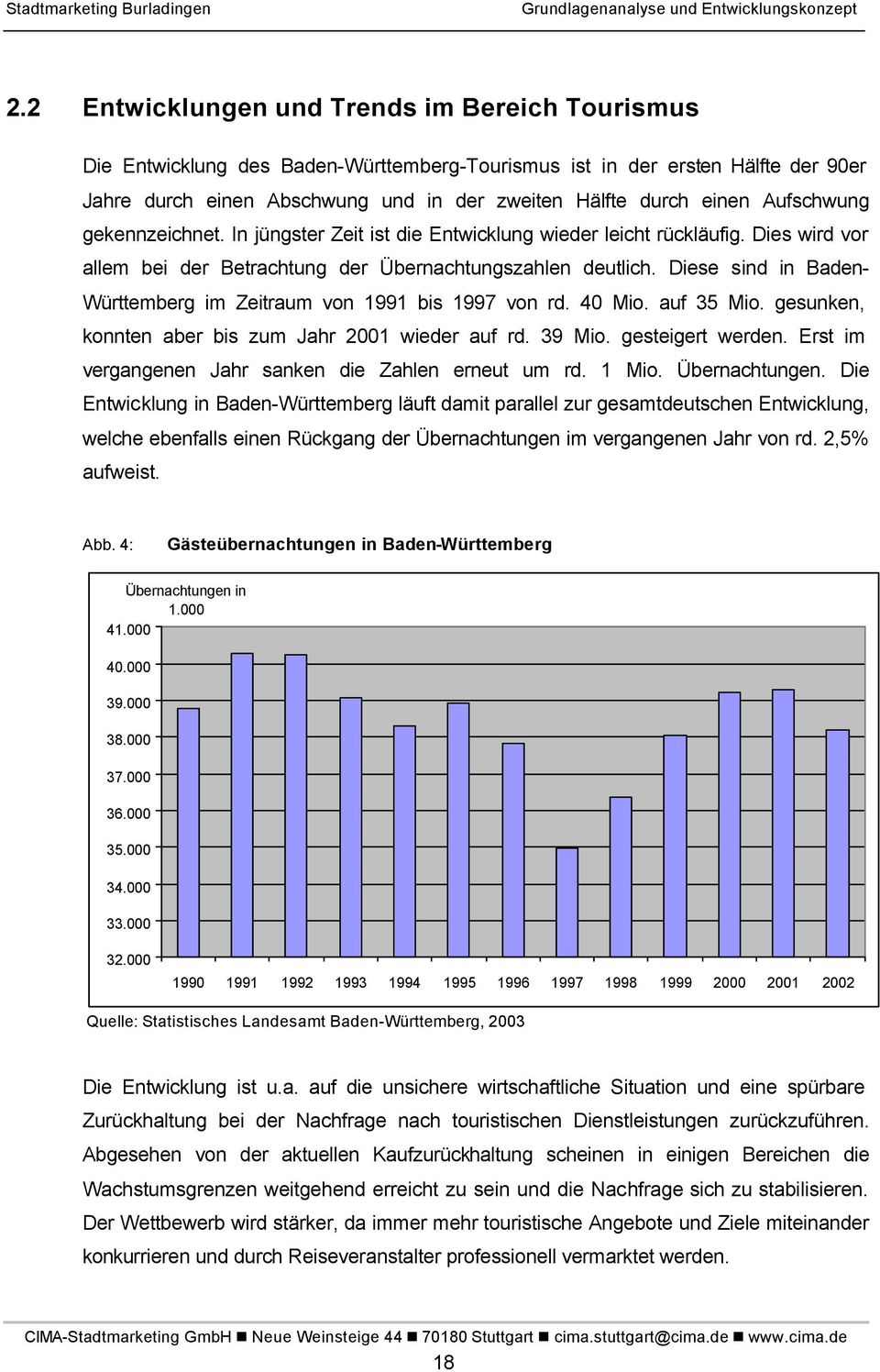 Diese sind in Baden- Württemberg im Zeitraum von 1991 bis 1997 von rd. 40 Mio. auf 35 Mio. gesunken, konnten aber bis zum Jahr 2001 wieder auf rd. 39 Mio. gesteigert werden.