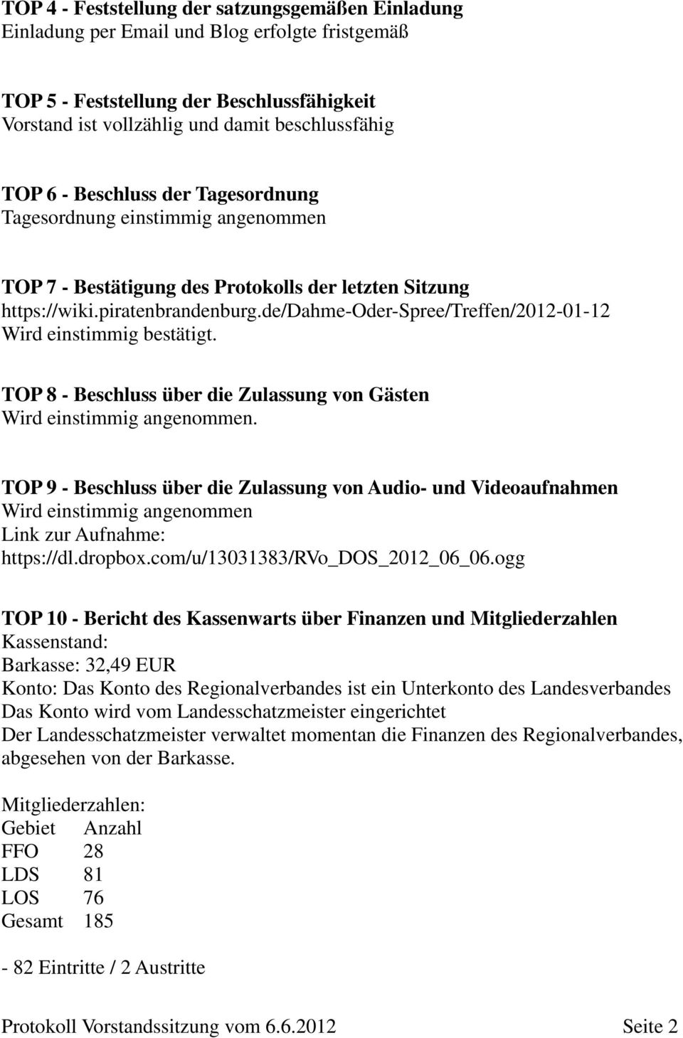 de/dahme-oder-spree/treffen/2012-01-12 Wird einstimmig bestätigt. TOP 8 - Beschluss über die Zulassung von Gästen Wird einstimmig angenommen.
