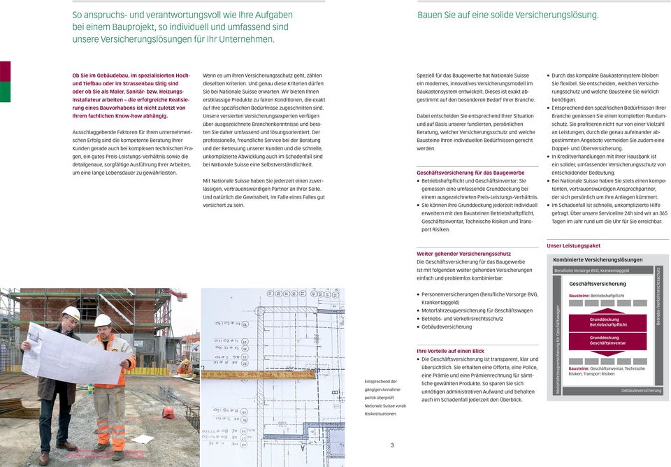 Ob Sie im Gebäudebau, im spezialisierten Hoch- Wenn es um Ihren Versicherungsschutz geht, zählen Speziell für das Baugewerbe hat Nationale Suisse Durch das kompakte Baukastensystem bleiben und