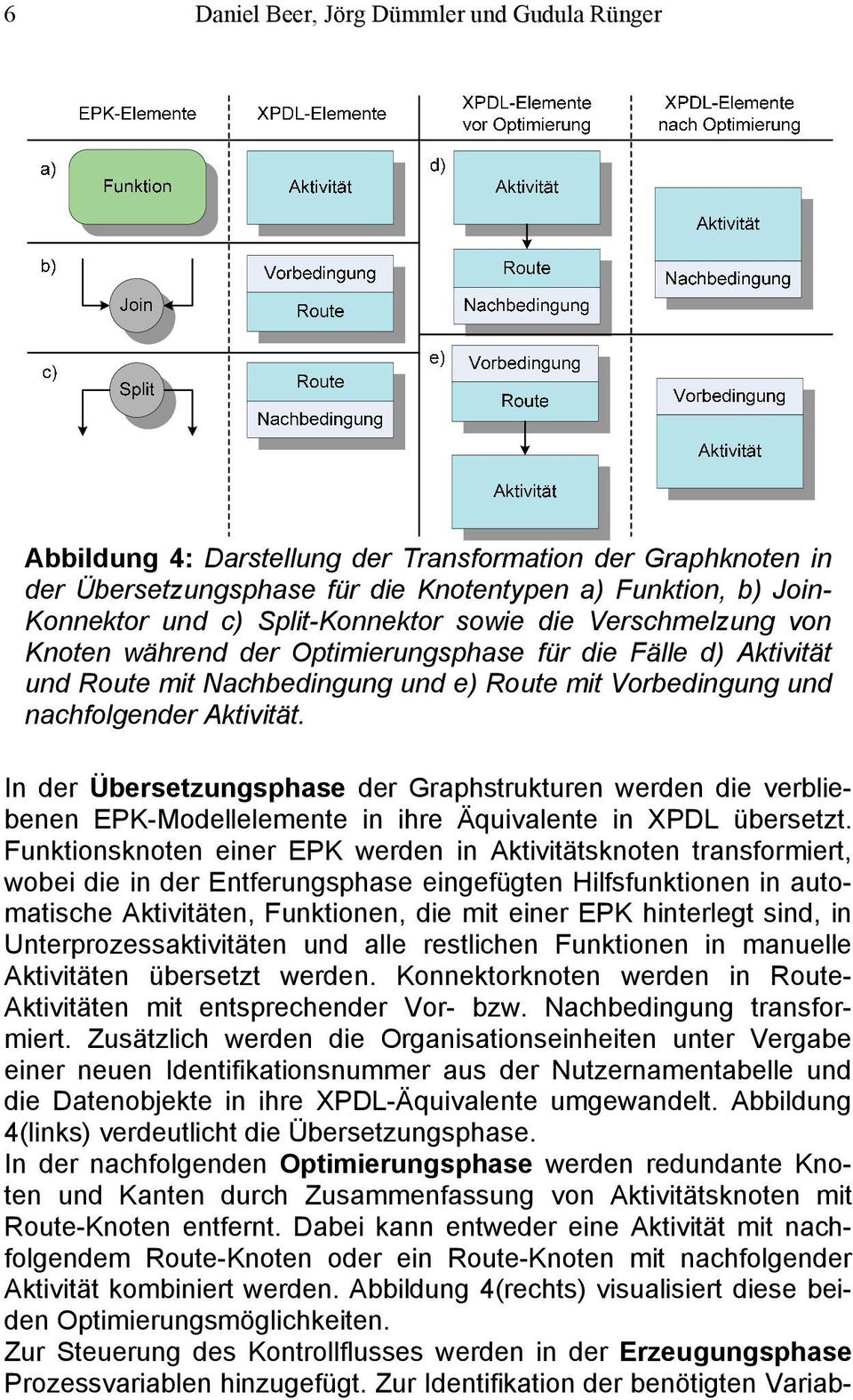 In der Übersetzungsphase der Graphstrukturen werden die verbliebenen EPK-Modellelemente in ihre Äquivalente in XPDL übersetzt.