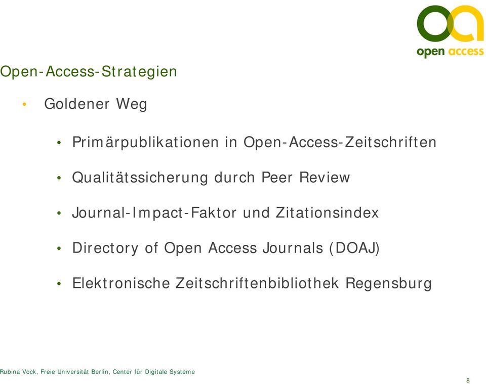 Journal-Impact-Faktor und Zitationsindex Directory of Open