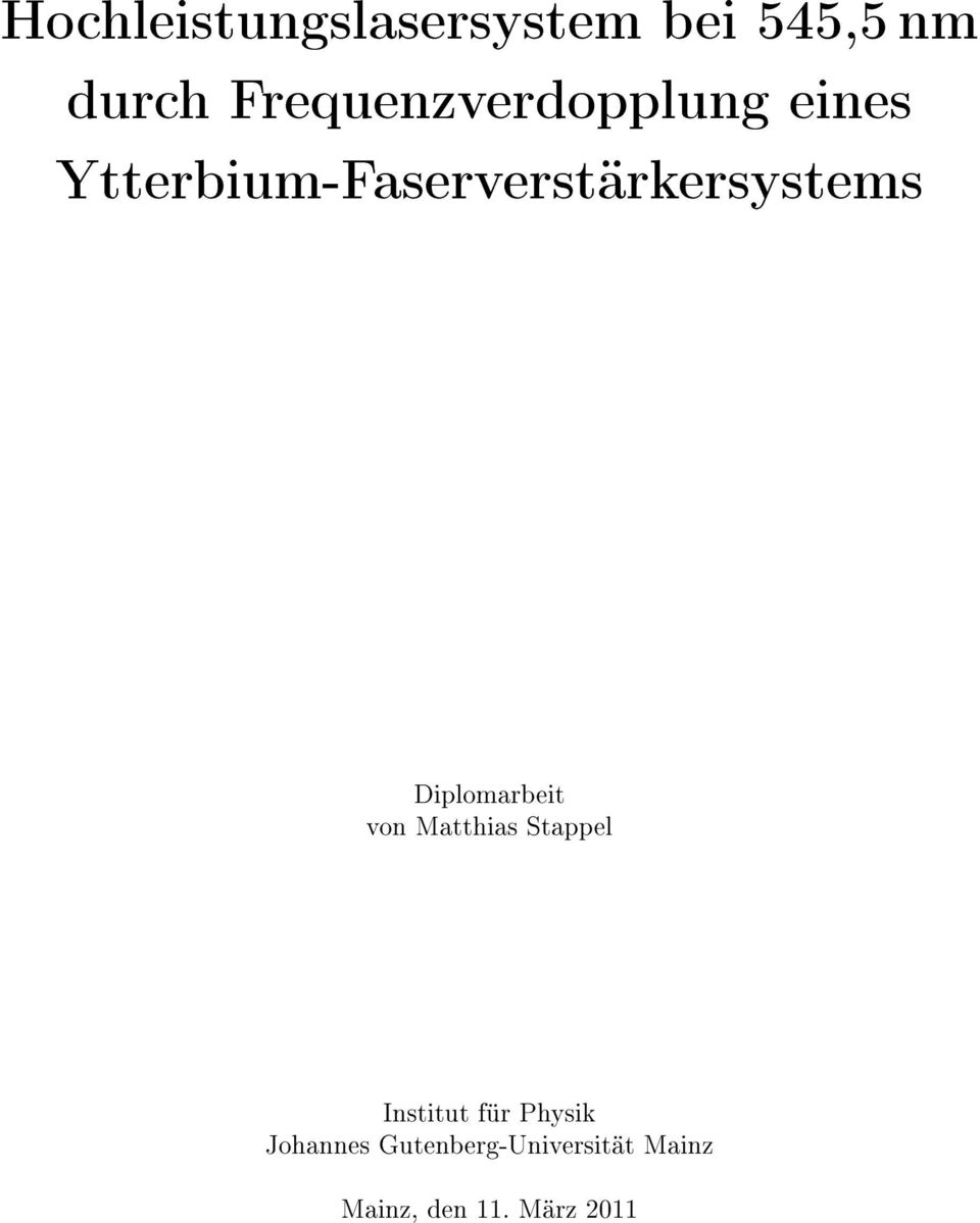 Ytterbium-Faserverstärkersystems Diplomarbeit von