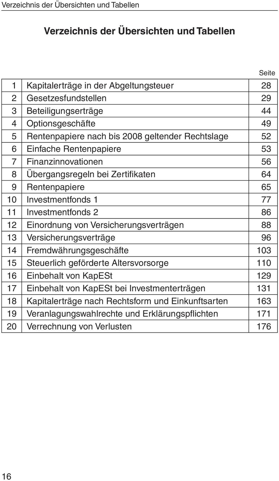 Investmentfonds 1 77 11 Investmentfonds 2 86 12 Einordnung von Versicherungsverträgen 88 13 Versicherungsverträge 96 14 Fremdwährungsgeschäfte 103 15 Steuerlich geförderte Altersvorsorge 110 16