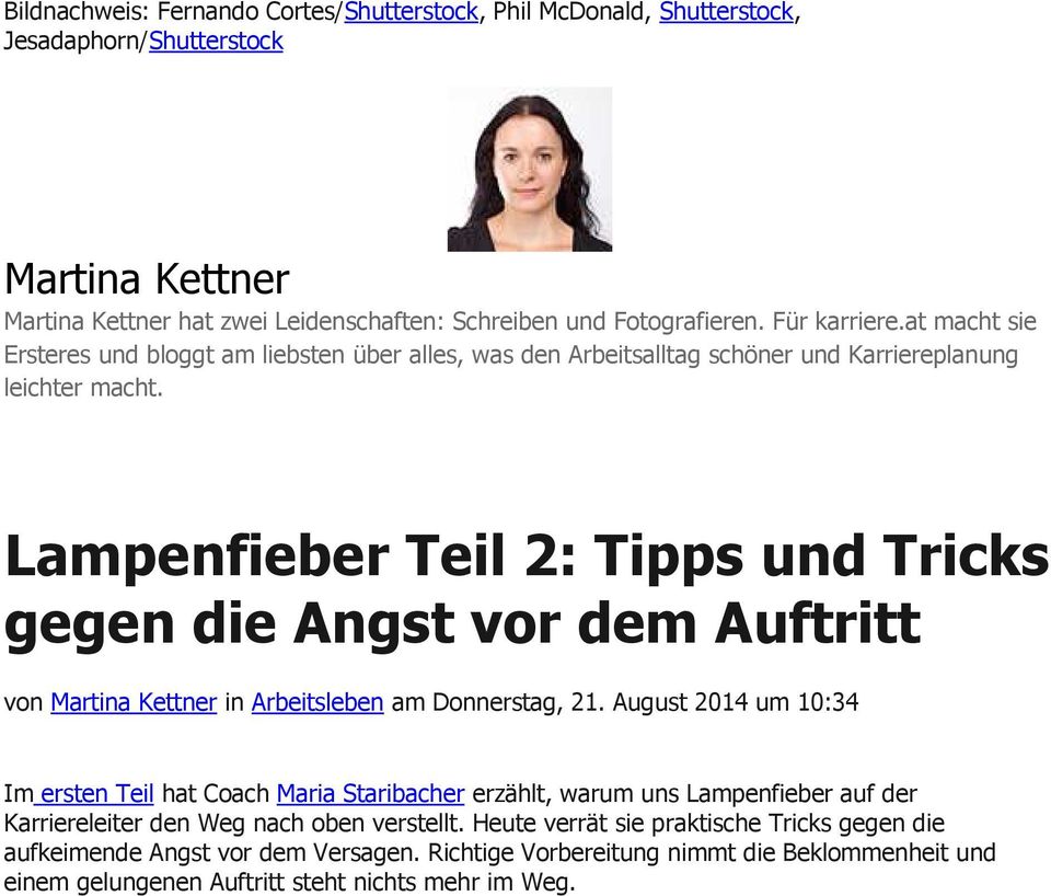 Lampenfieber Teil 2: Tipps und Tricks gegen die Angst vor dem Auftritt von Martina Kettner in Arbeitsleben am Donnerstag, 21.