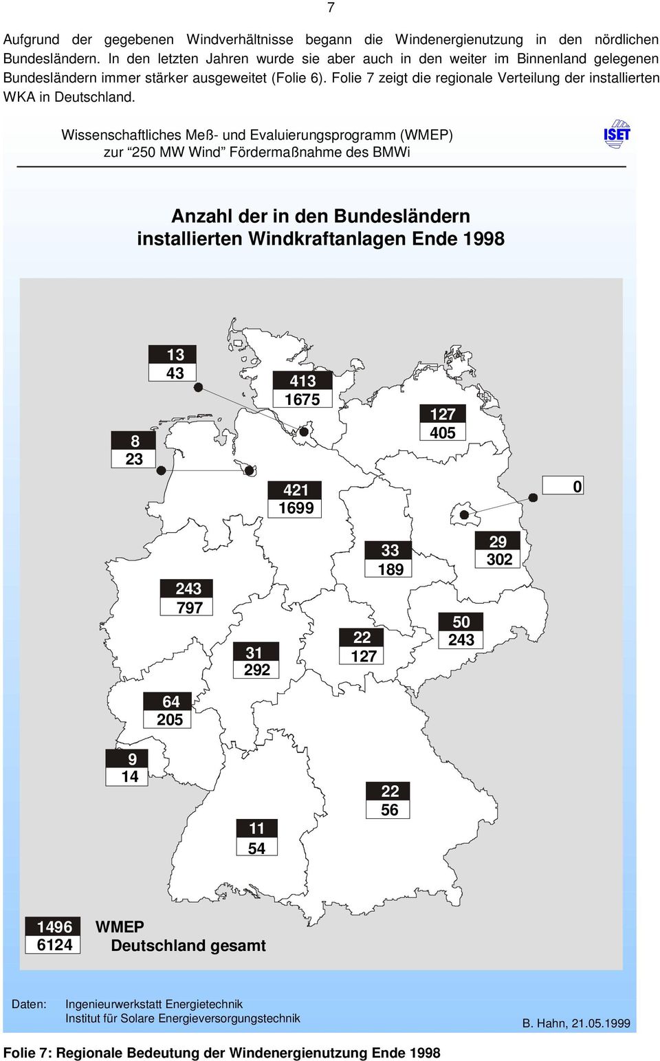 Folie 7 zeigt die regionale Verteilung der installierten WKA in Deutschland.