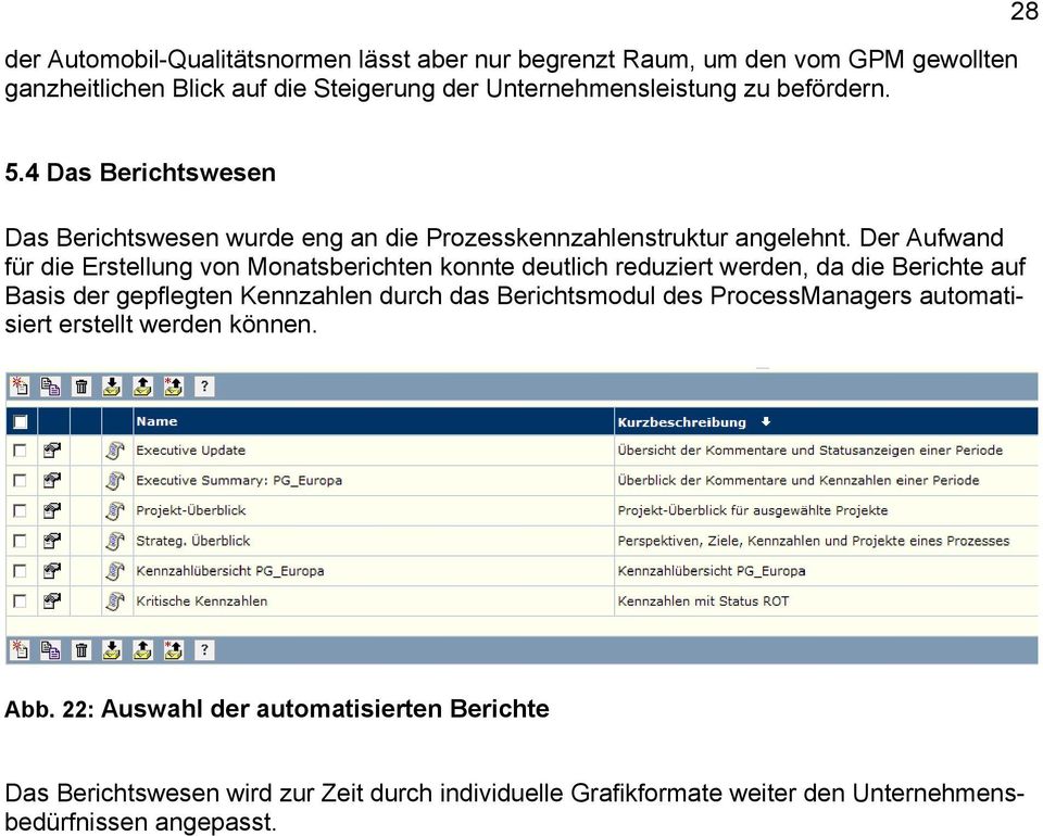 Der Aufwand für die Erstellung von Monatsberichten konnte deutlich reduziert werden, da die Berichte auf Basis der gepflegten Kennzahlen durch das