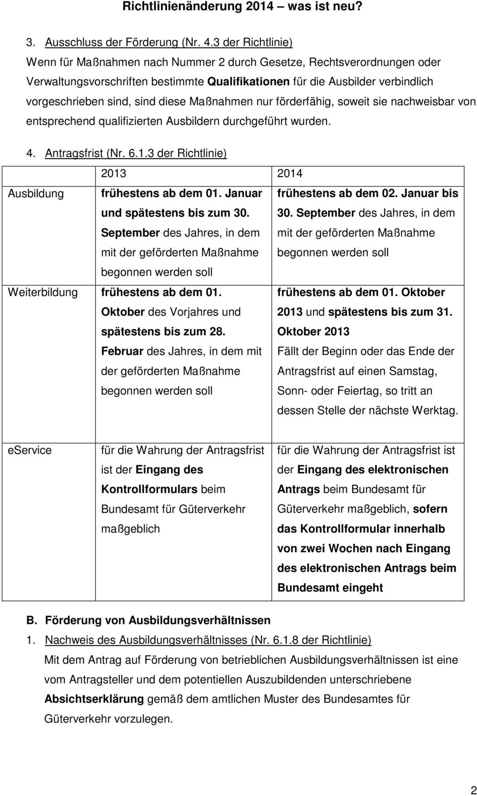 diese Maßnahmen nur förderfähig, soweit sie nachweisbar von entsprechend qualifizierten Ausbildern durchgeführt wurden. 4. Antragsfrist (Nr. 6.1.3 der Richtlinie) Ausbildung frühestens ab dem 01.