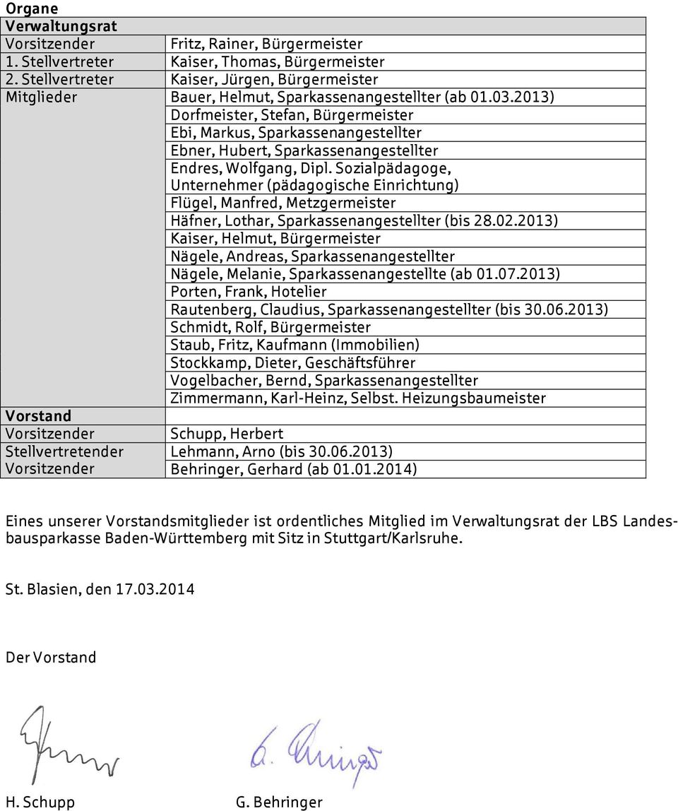 2013) Dorfmeister, Stefan, Bürgermeister Ebi, Markus, Sparkassenangestellter Ebner, Hubert, Sparkassenangestellter Endres, Wolfgang, Dipl.