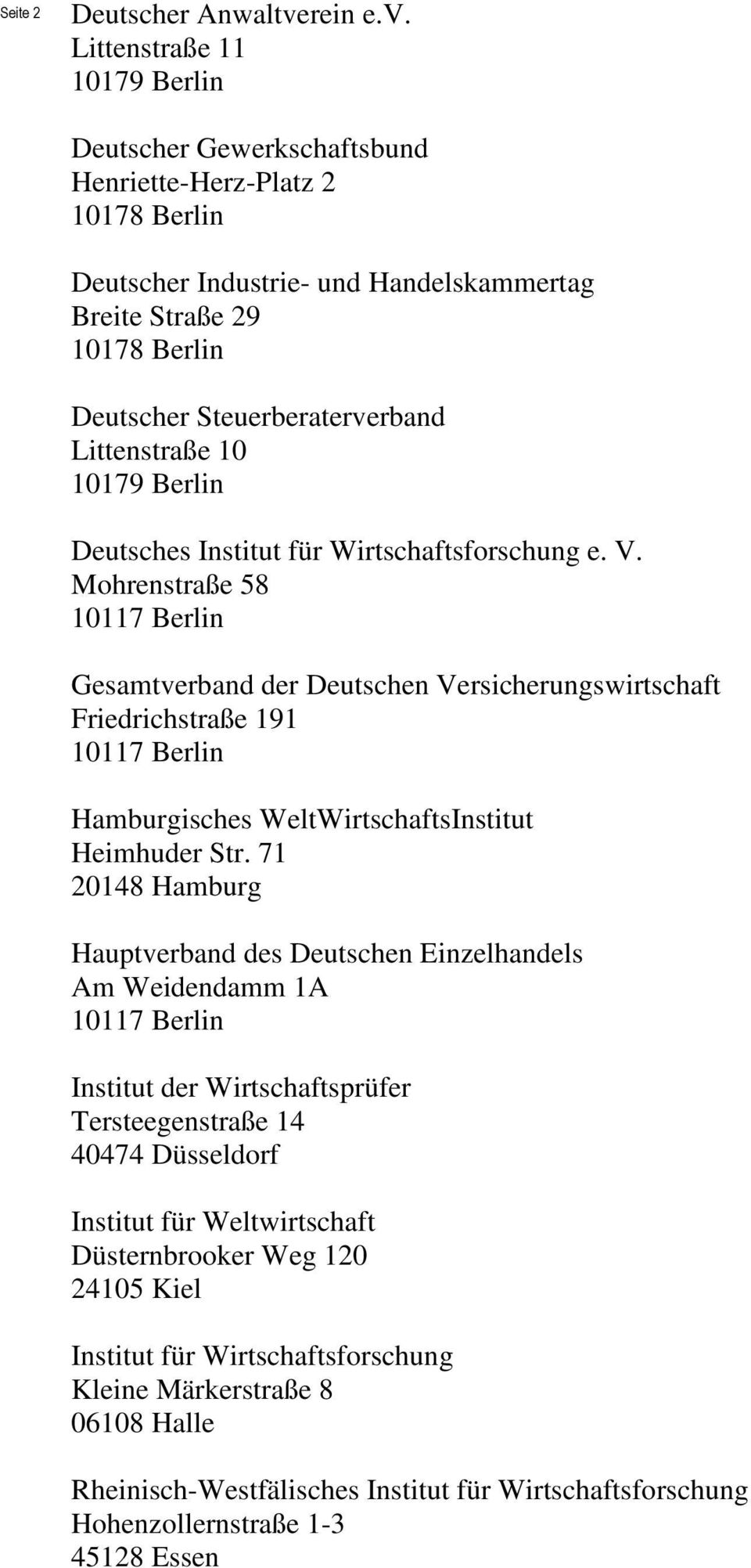 Littenstraße 11 Deutscher Gewerkschaftsbund Henriette-Herz-Platz 2 Deutscher Industrie- und Handelskammertag Deutscher Steuerberaterverband Littenstraße 10 Deutsches Institut für