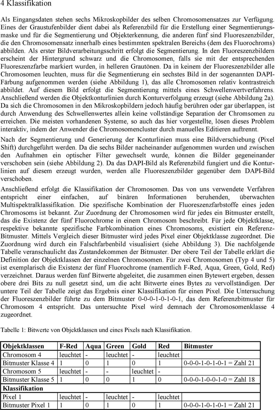 Chromosomensatz innerhalb eines bestimmten spektralen Bereichs (dem des Fluorochroms) abbilden. Als erster Bildverarbeitungsschritt erfolgt die Segmentierung.